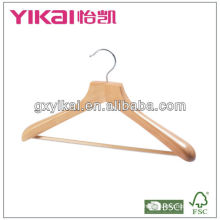 wooden coat hanger with wide shoulders and rubber teech